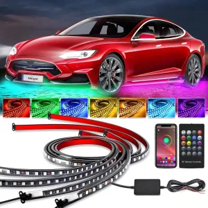 256Leds RGB Underglow Neon APP Remote Control Led Strip Light 4PCS
