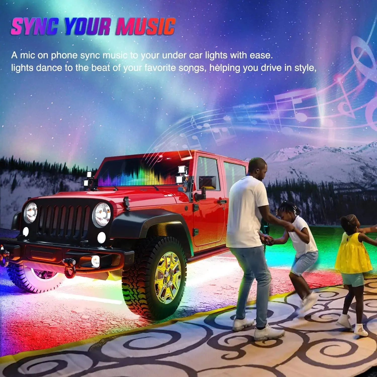 256Leds RGB Underglow Neon APP Remote Control Led Strip Light 4PCS