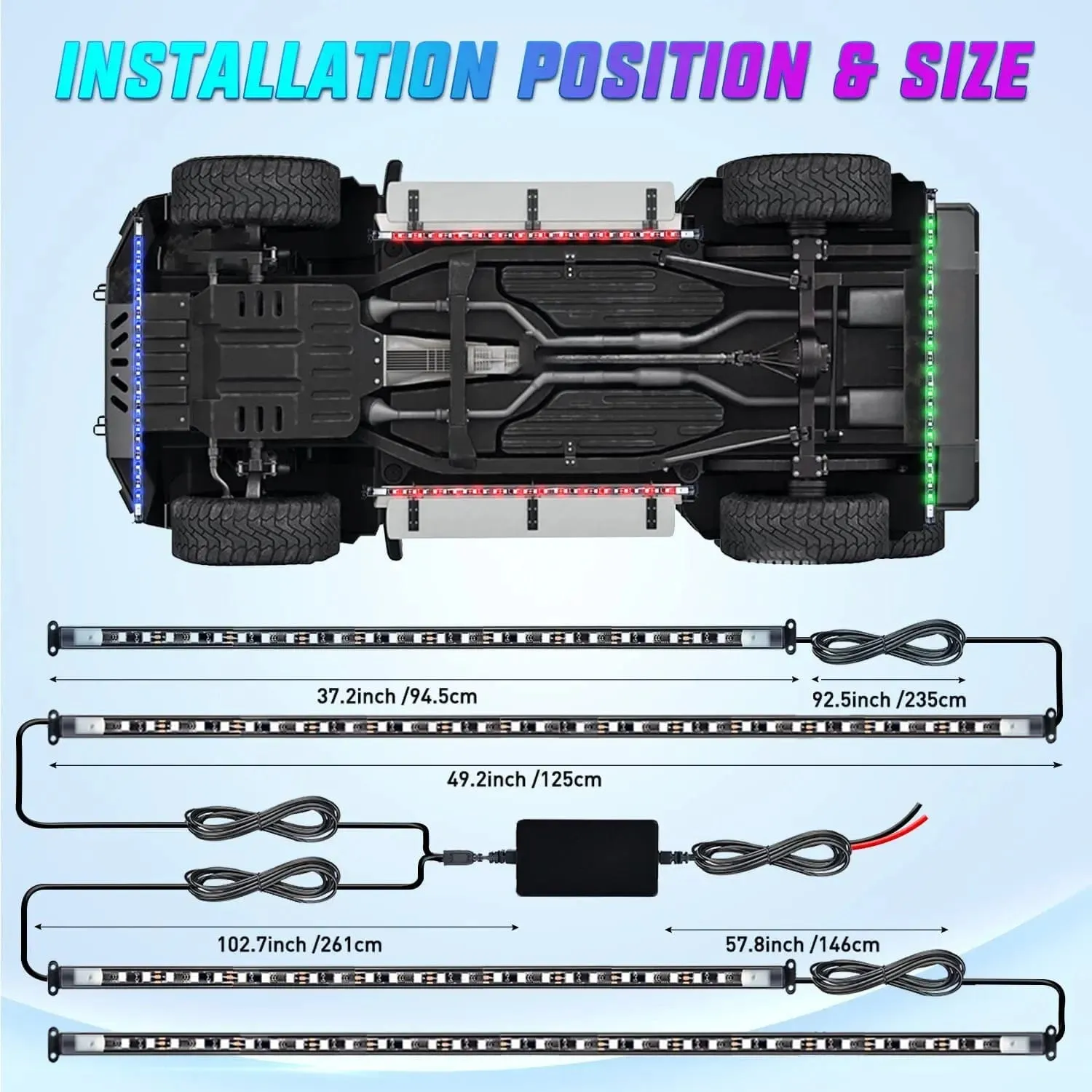 256Leds RGB Underglow Neon APP Remote Control Led Strip Light 4PCS