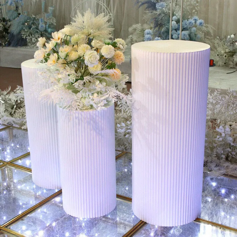 3x Metal Wedding Plinths | Cylinder Pedestal Stand | Ripple Cake Dessert Display