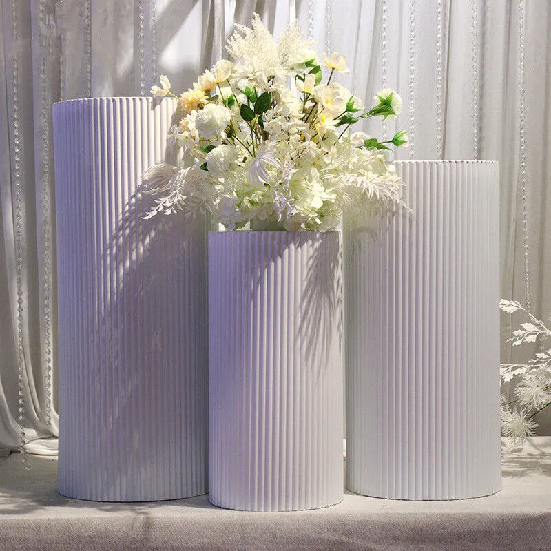 3x Metal Wedding Plinths | Cylinder Pedestal Stand | Ripple Cake Dessert Display
