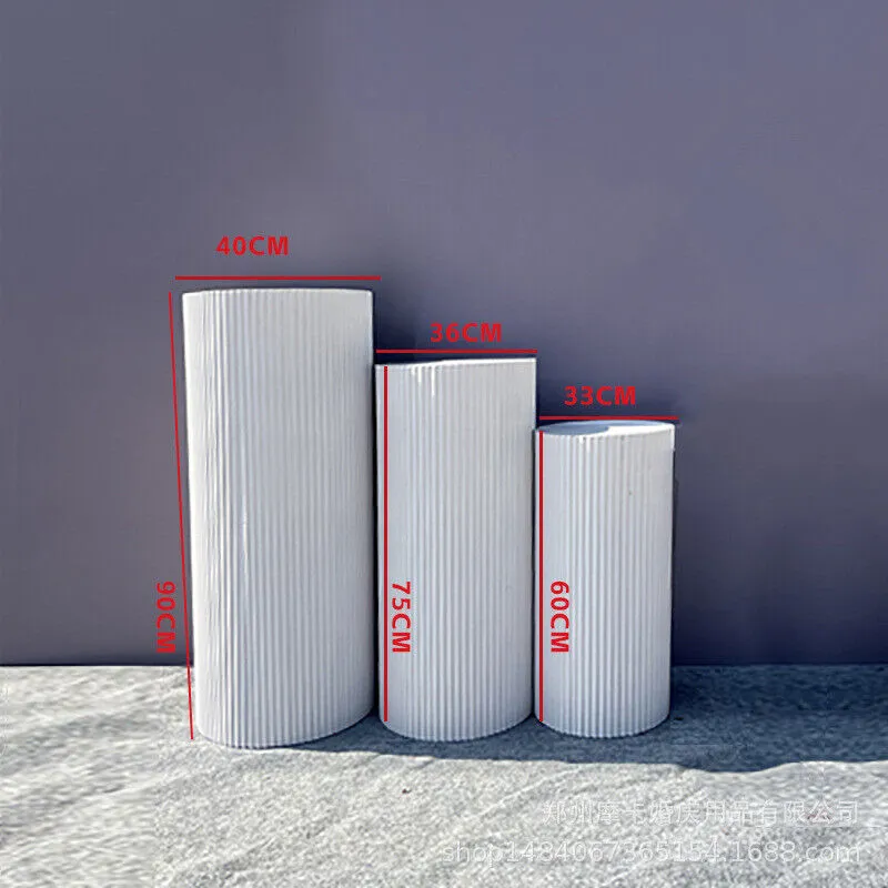 3x Metal Wedding Plinths | Cylinder Pedestal Stand | Ripple Cake Dessert Display