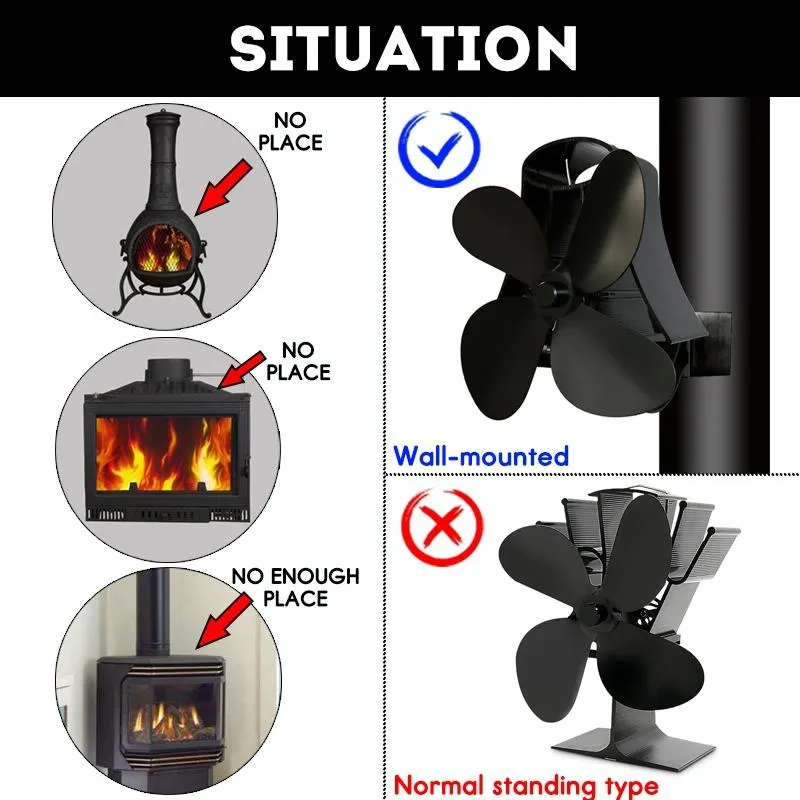 4-Blade Fireplace Stove Fan | Heat Powered | Aluminum (Variant 2)