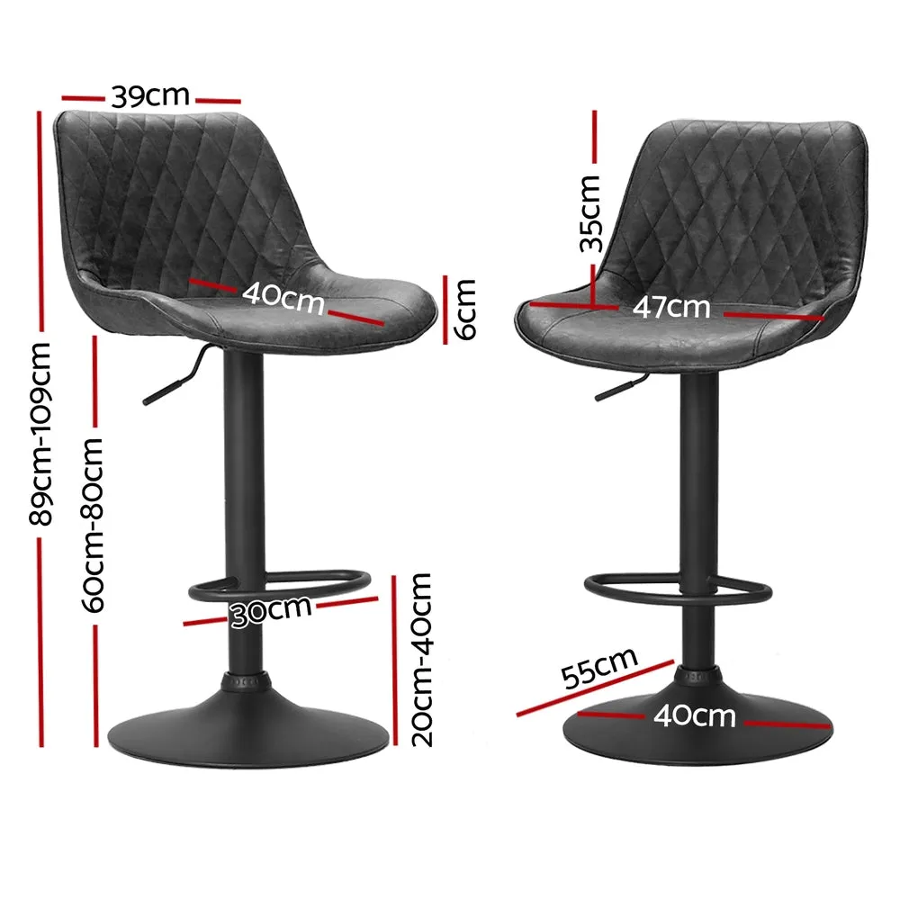 4x Bar Stools | Gas Lift | Vintage Leather | Black Finish