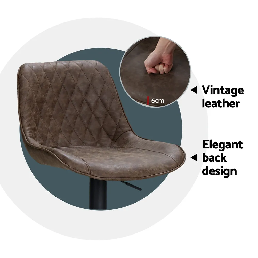 4x Bar Stools | Gas Lift | Vintage Leather | Brown Finish