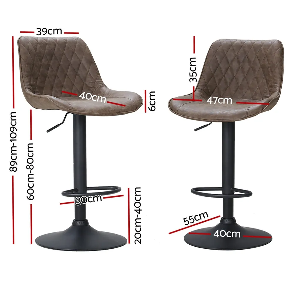 4x Bar Stools | Gas Lift | Vintage Leather | Brown Finish
