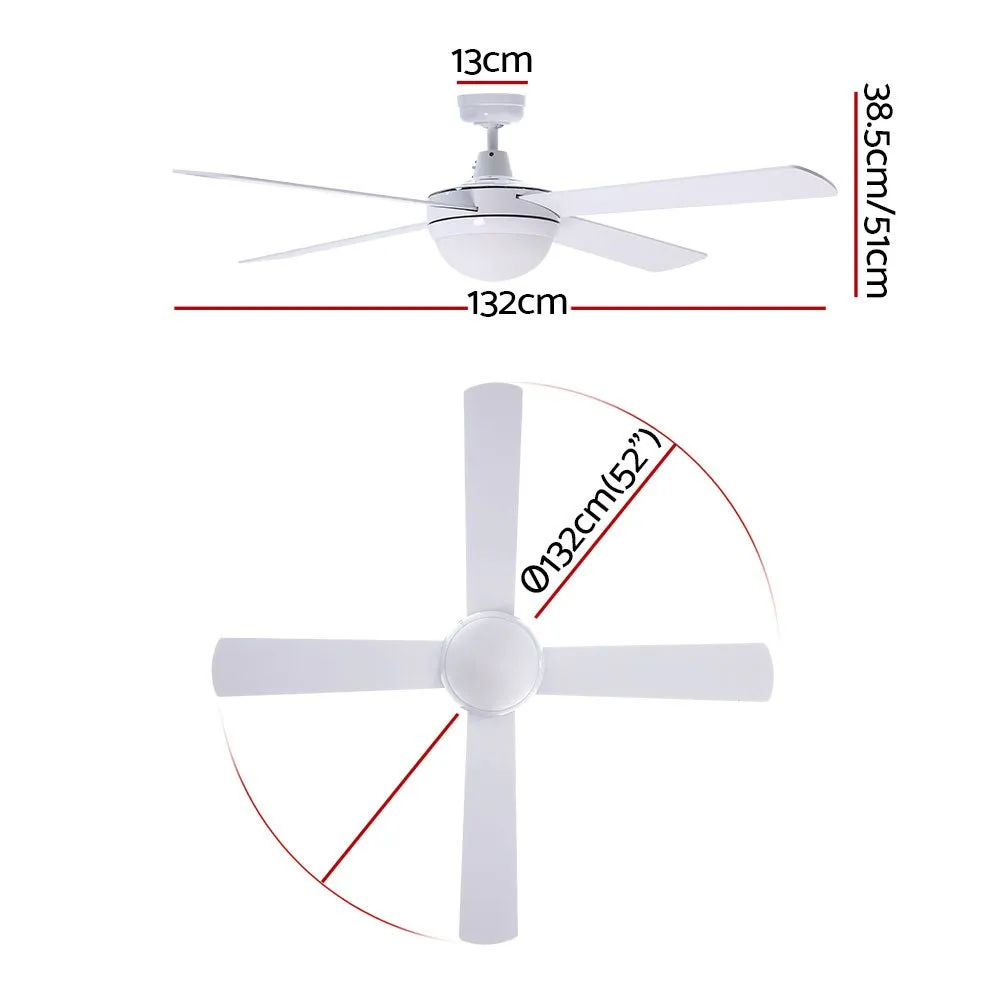 52'' Ceiling Fan w/Light & Remote | White