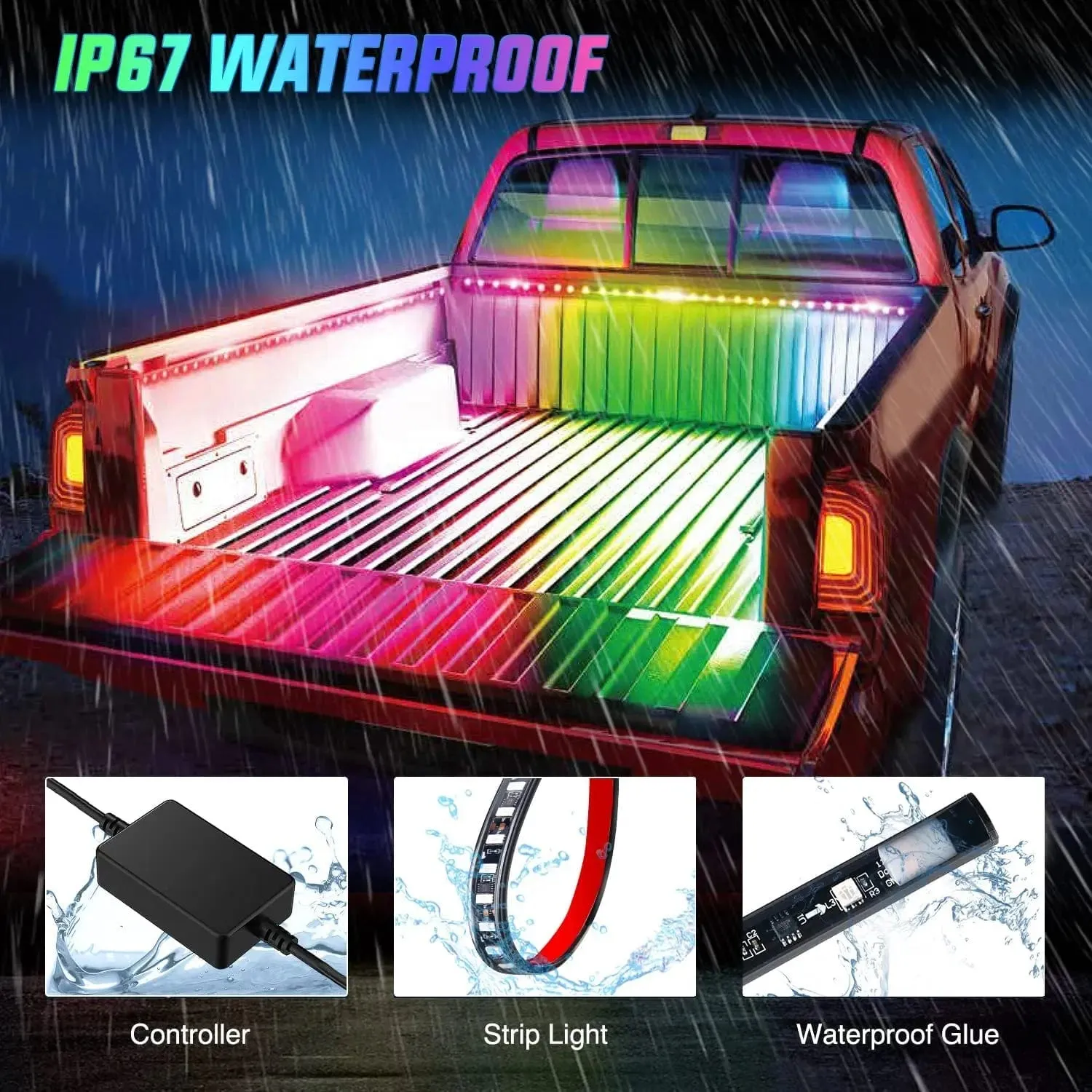 60 Inch 135Leds RGBIC APP RF Remote Control LED Bed Light Strip 3PCS