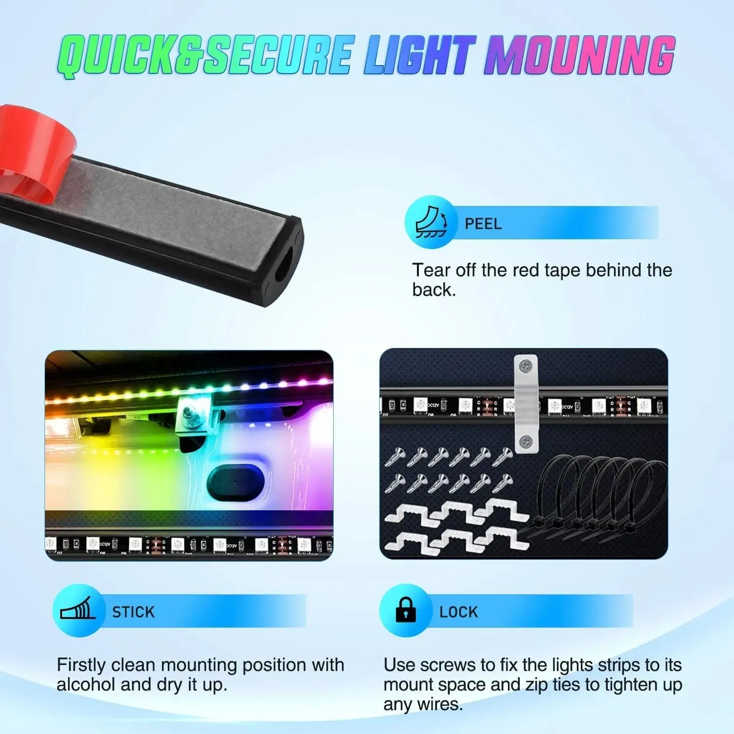 60 Inch 135Leds RGBIC APP RF Remote Control LED Bed Light Strip 3PCS