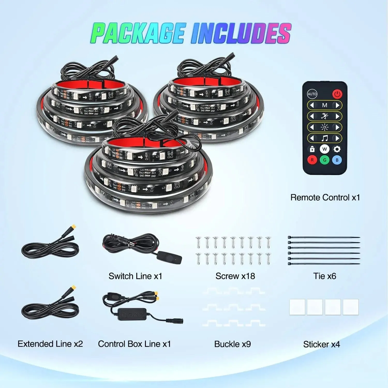 60 Inch 135Leds RGBIC APP RF Remote Control LED Bed Light Strip 3PCS