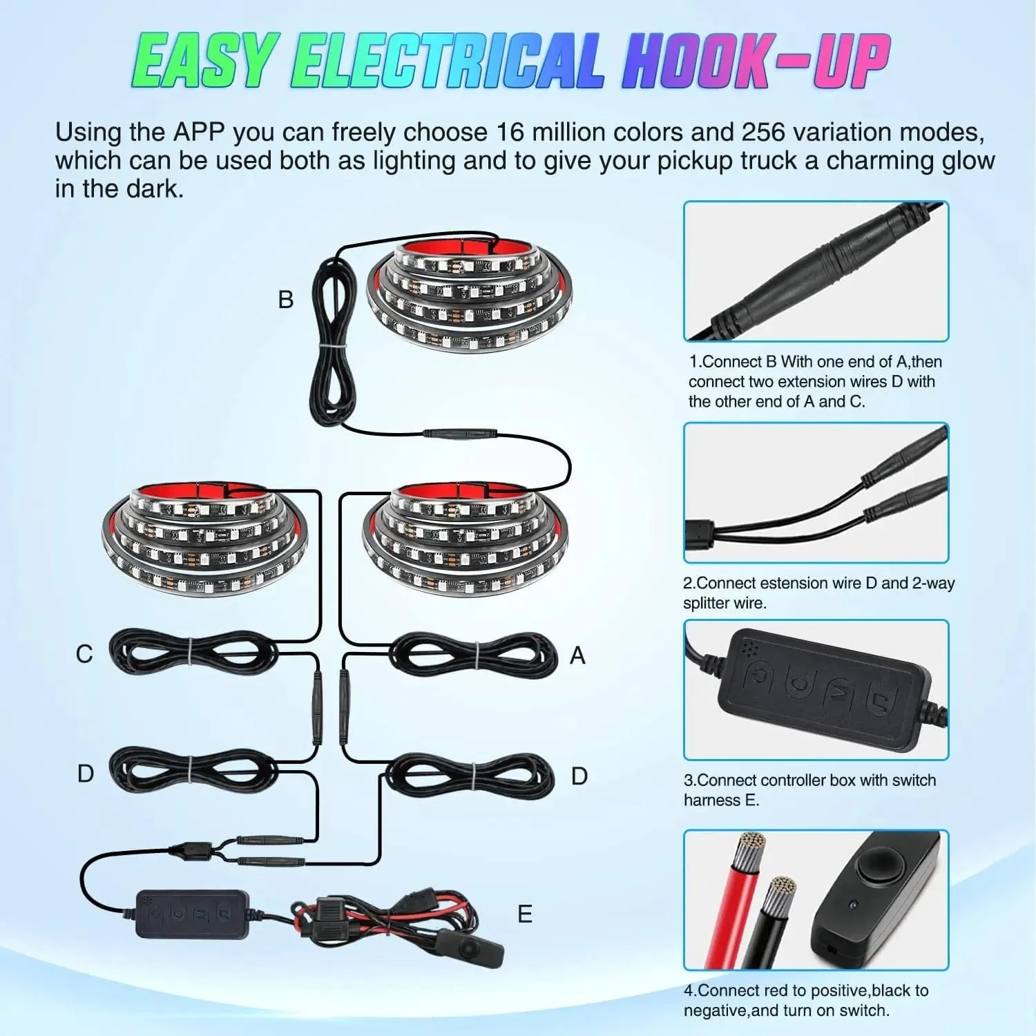 60 Inch 135Leds RGBIC APP RF Remote Control LED Bed Light Strip 3PCS