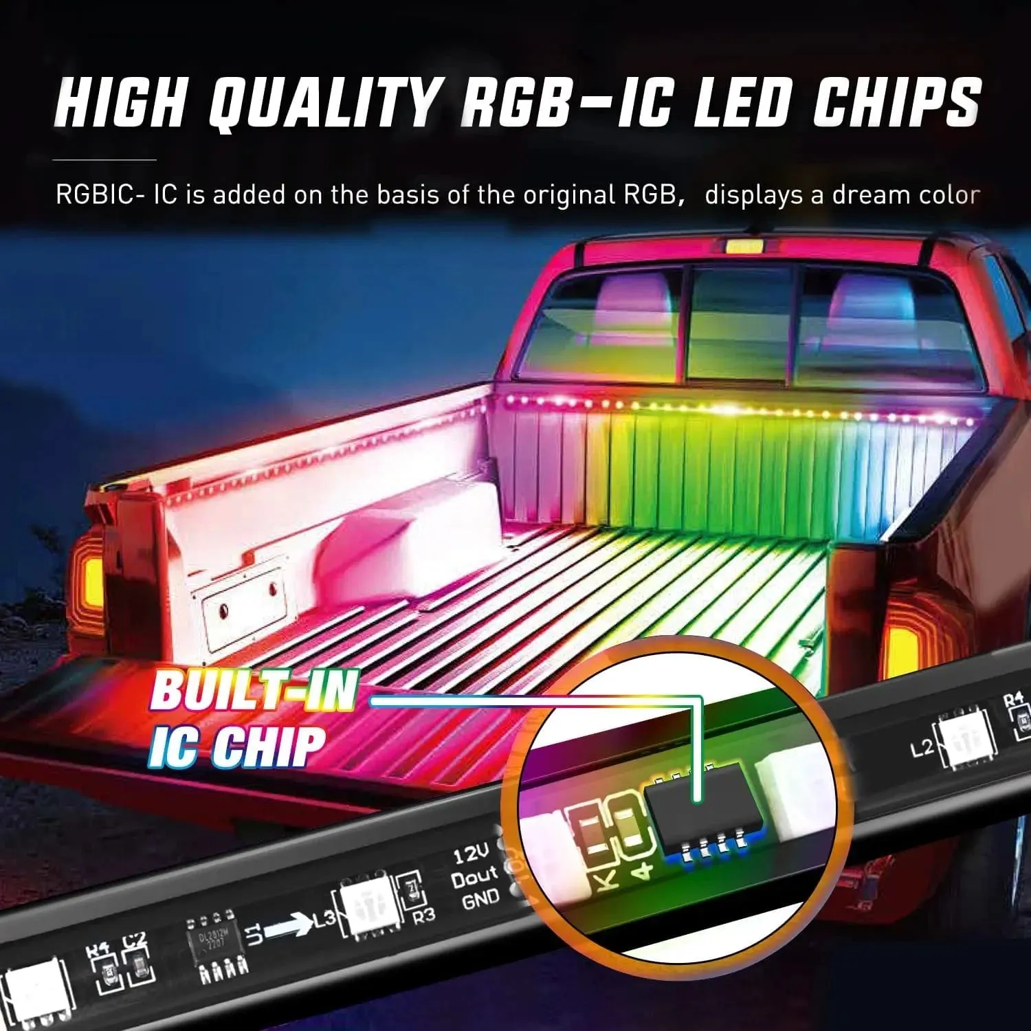 60 Inch 135Leds RGBIC APP RF Remote Control LED Bed Light Strip 3PCS
