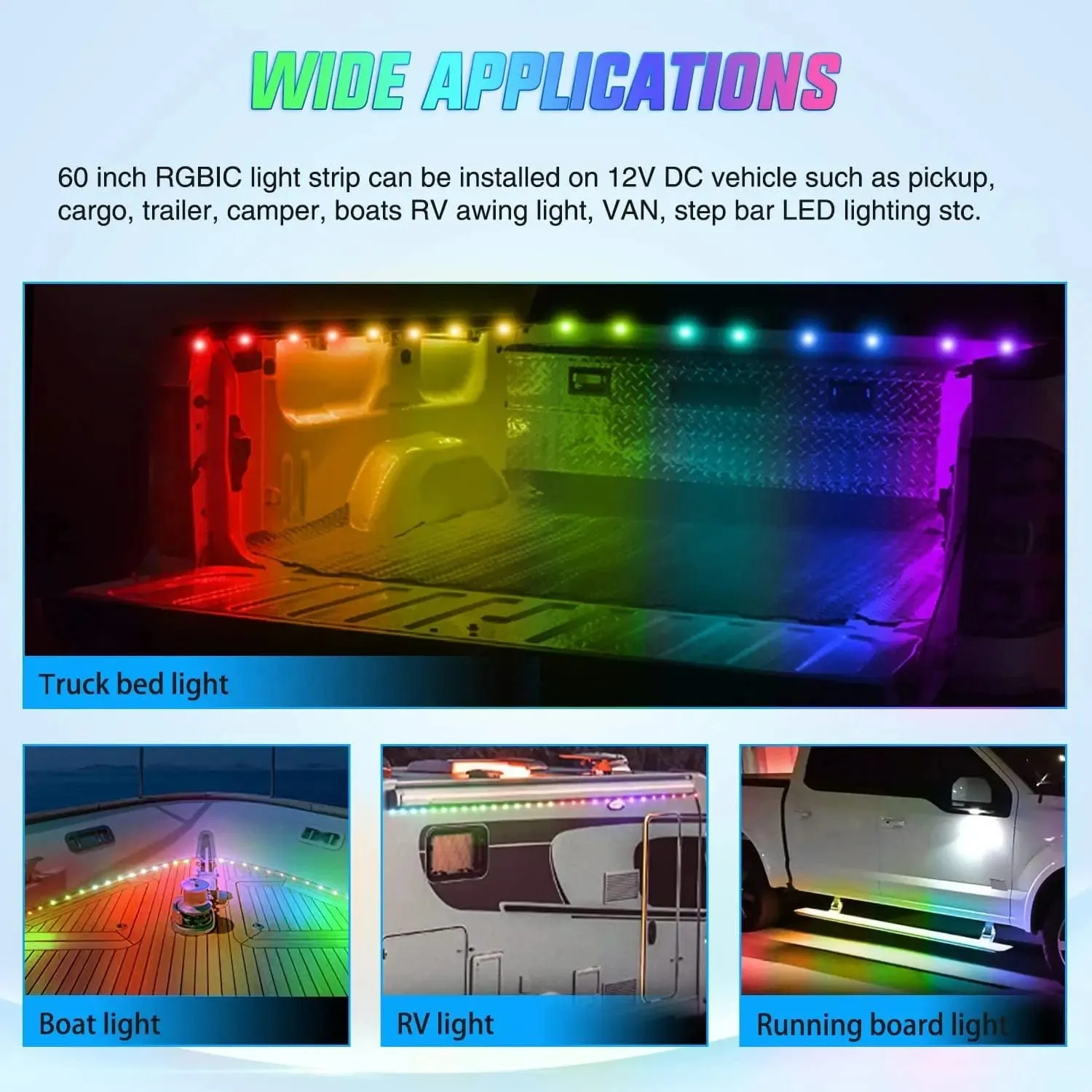 60 Inch 135Leds RGBIC APP RF Remote Control LED Bed Light Strip 3PCS