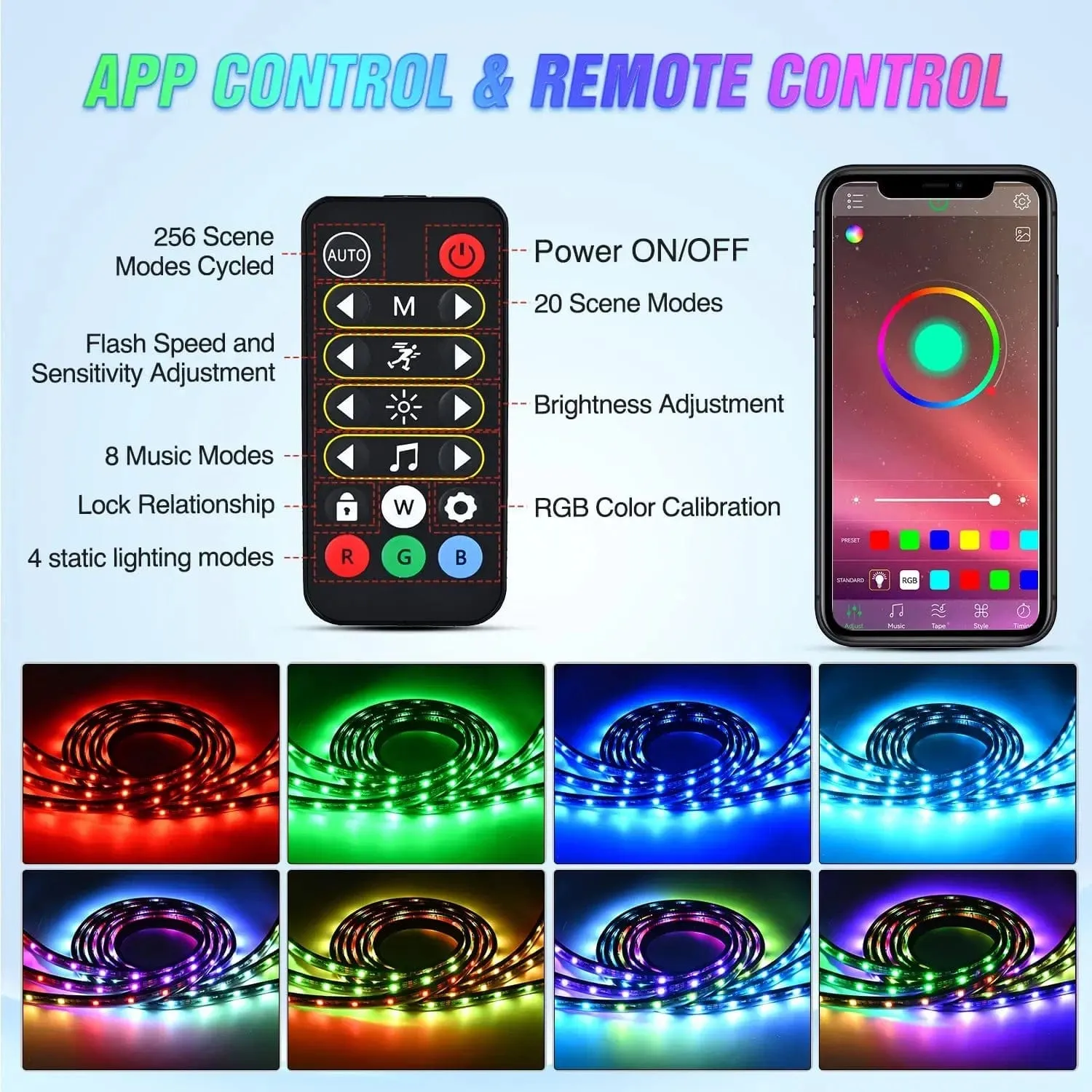 60 Inch 135Leds RGBIC APP RF Remote Control LED Bed Light Strip 3PCS