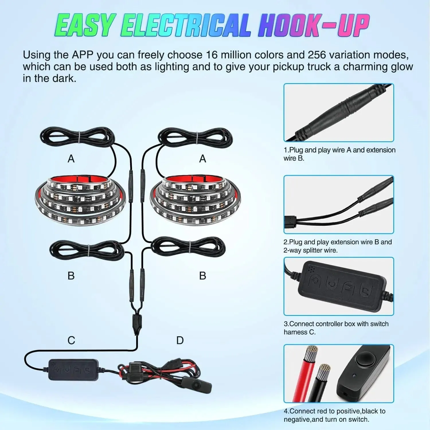 60 Inch 180Leds RGBIC APP RF Remote Control LED Bed Light Strip 2PCS