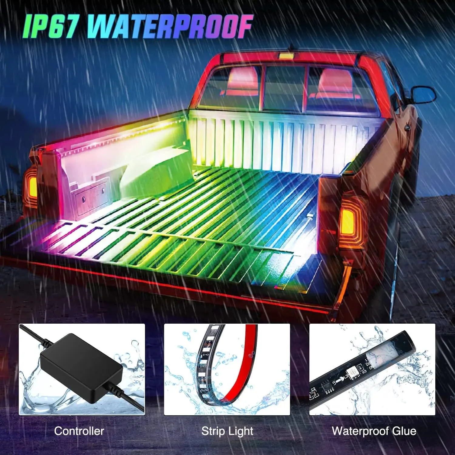 60 Inch 180Leds RGBIC APP RF Remote Control LED Bed Light Strip 2PCS
