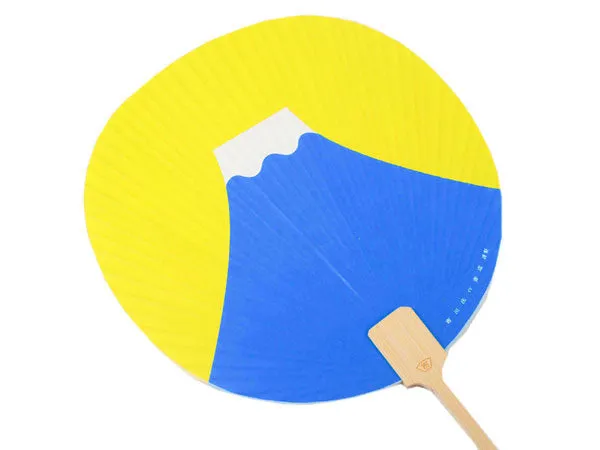 Auspicious Uchiwa; Japanese Paddle Fan, Mt,Fuji, Blue, Paper