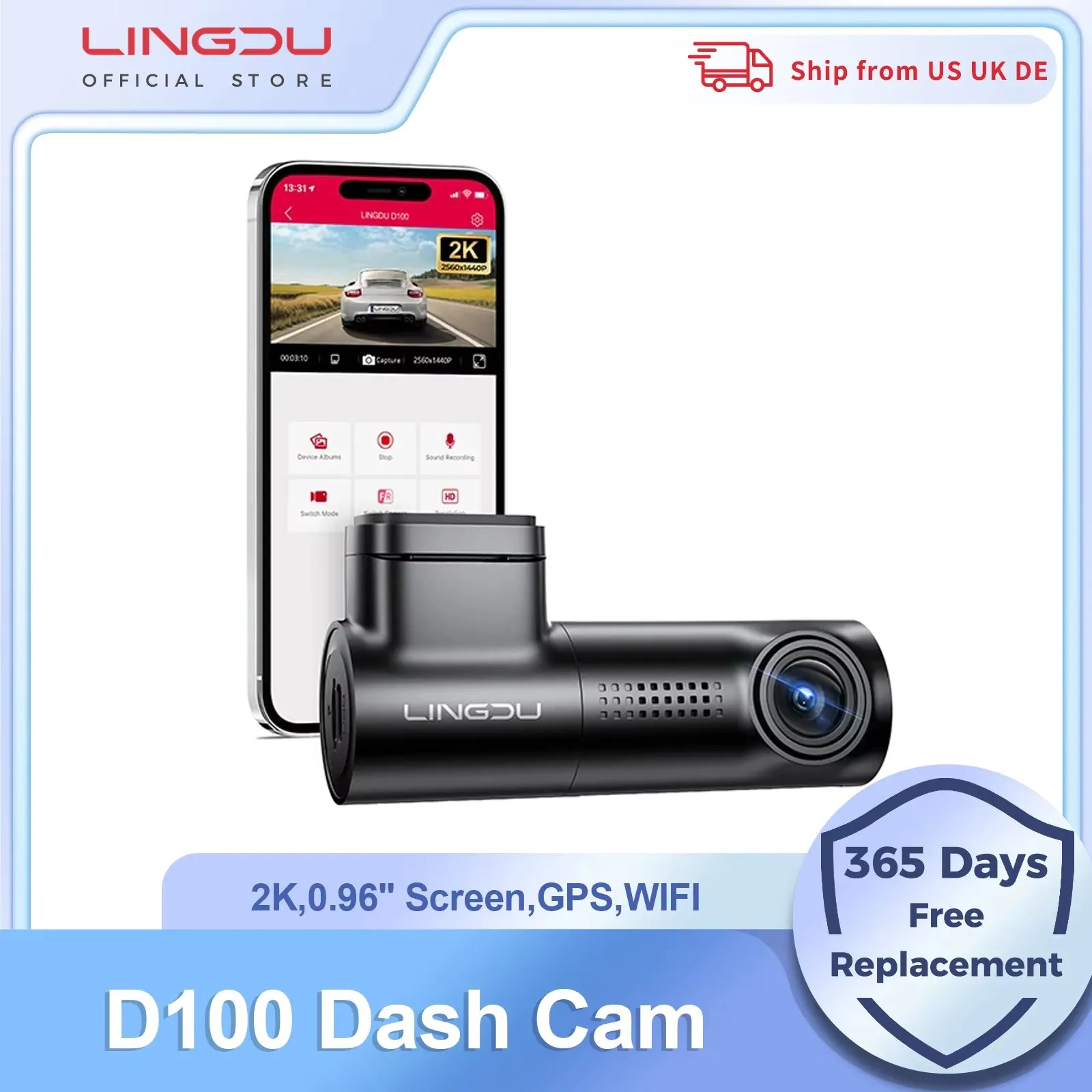 Dash Cam D100 2K 1440P Car DVR Built in GPS Wifi Voice Control 24H Parking Monitor Night Vision Dash Cam for Cars  