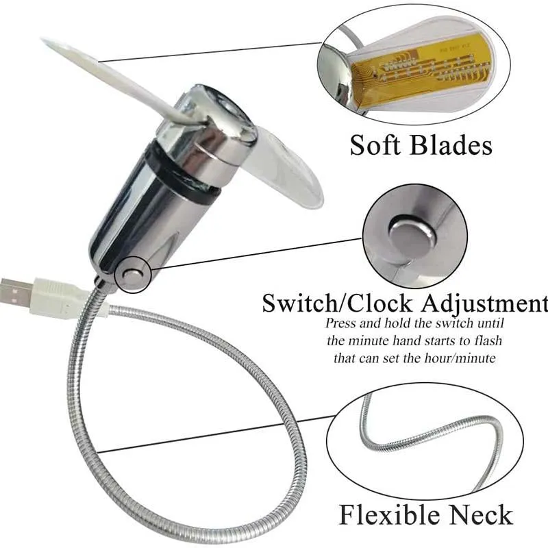 Hot SaleUSB Fan with LED Clock Lighting