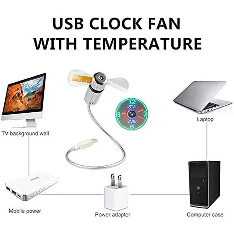 Hot SaleUSB Fan with LED Clock Lighting