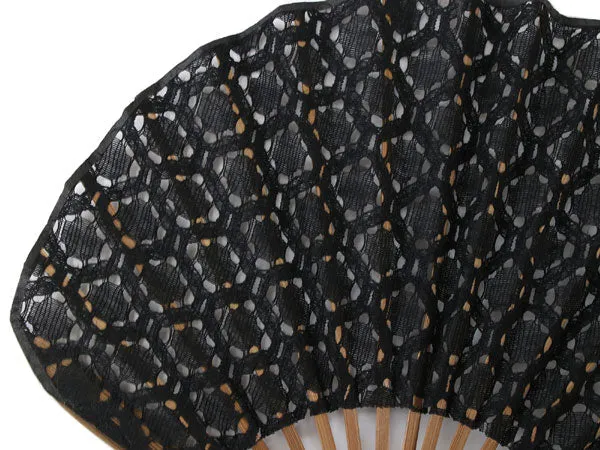 Japanese Sensu Foldable fan with a Fan bag / Black, Lace
