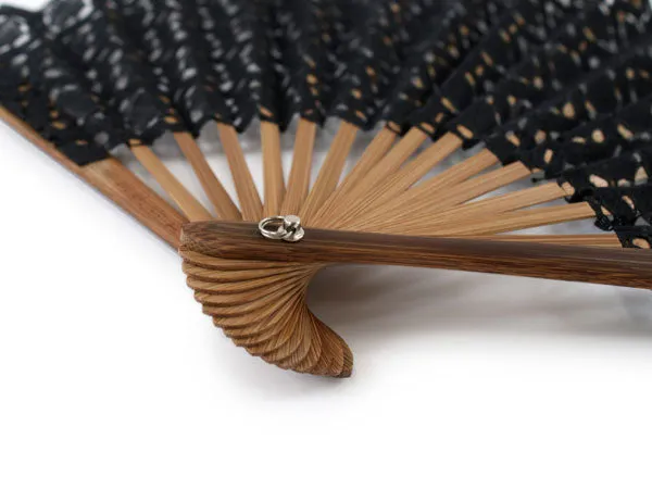 Japanese Sensu Foldable fan with a Fan bag / Black, Lace