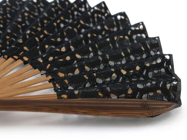 Japanese Sensu Foldable fan with a Fan bag / Black, Lace