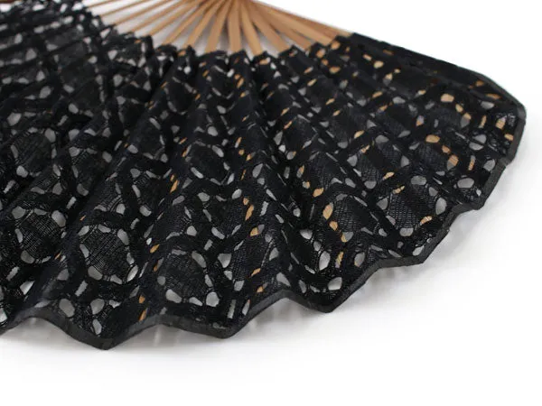 Japanese Sensu Foldable fan with a Fan bag / Black, Lace