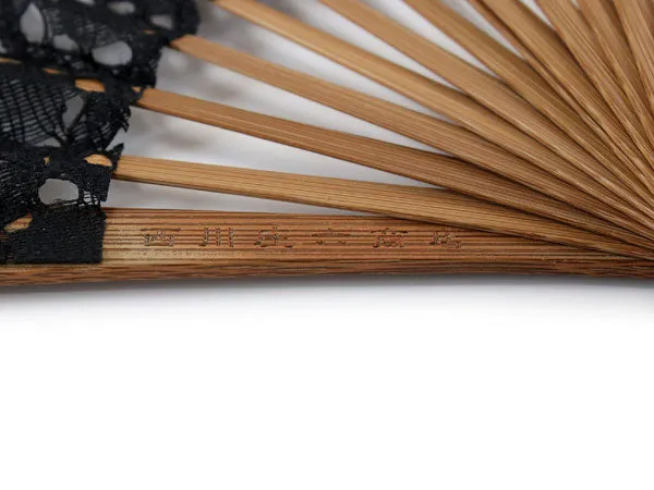 Japanese Sensu Foldable fan with a Fan bag / Black, Lace