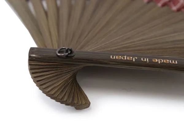 Japanese Sensu Foldable fan with a Fan bag / Deep red, Lattice pattern