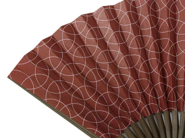 Japanese Sensu Foldable fan with a Fan bag / Deep red, Lattice pattern