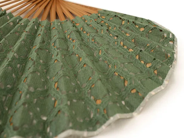 Japanese Sensu Foldable fan with a Fan bag / Green, Lace