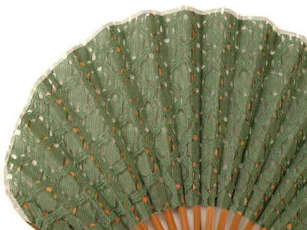 Japanese Sensu Foldable fan with a Fan bag / Green, Lace
