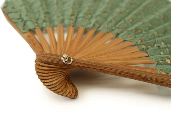 Japanese Sensu Foldable fan with a Fan bag / Green, Lace