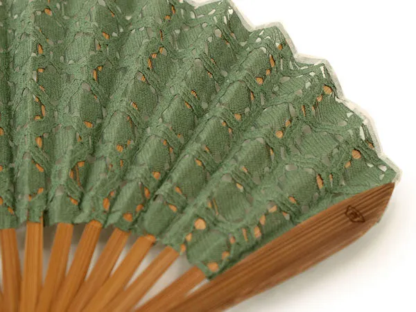 Japanese Sensu Foldable fan with a Fan bag / Green, Lace