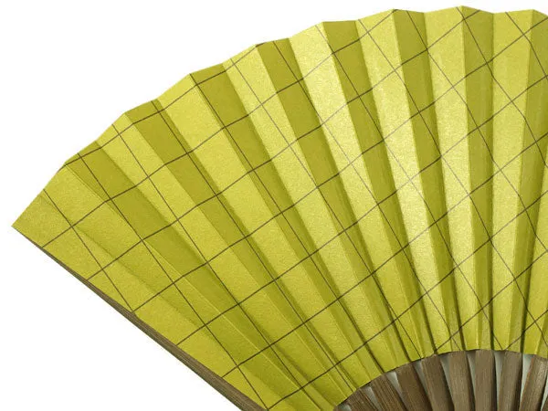 Japanese Sensu Foldable fan with a Fan bag / Matcha green, Lattice pattern