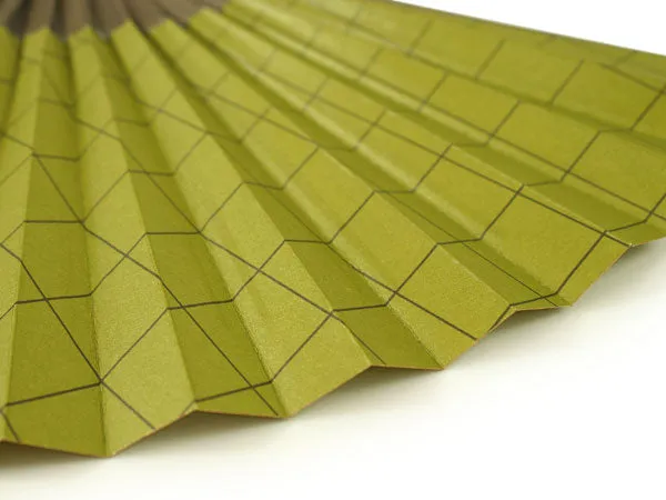 Japanese Sensu Foldable fan with a Fan bag / Matcha green, Lattice pattern