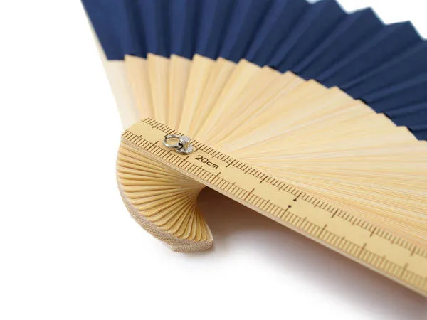 Japanese Sensu Foldable fan with a Fan bag / Navy, Plain, Ruler