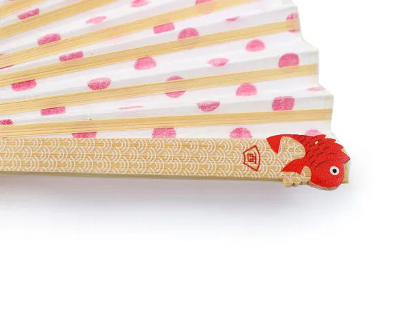 Japanese Sensu Foldable fan with a Fan bag / Red, Dot pattern, Sea bream