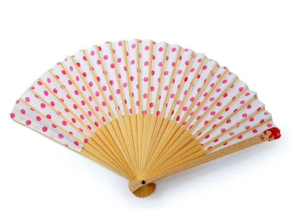 Japanese Sensu Foldable fan with a Fan bag / Red, Dot pattern, Sea bream