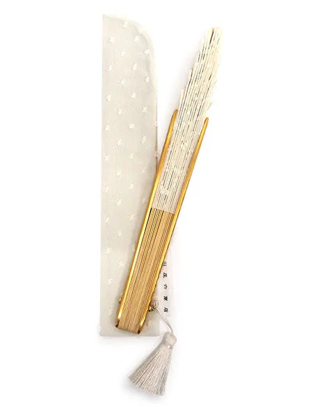 Japanese Sensu Foldable fan with a Fan bag / White, Dot pattern