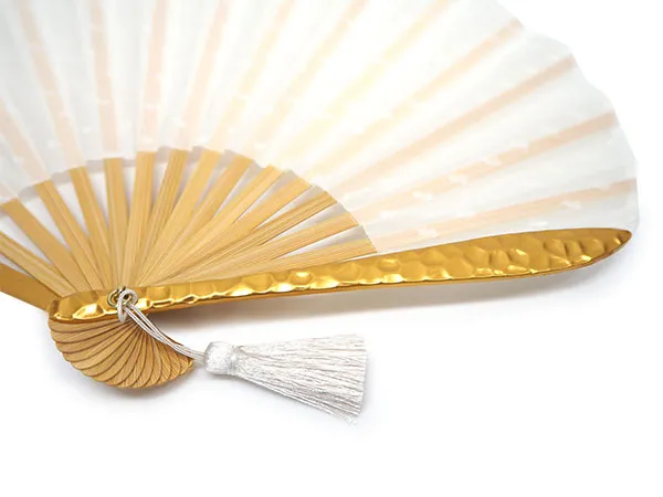 Japanese Sensu Foldable fan with a Fan bag / White, Dot pattern