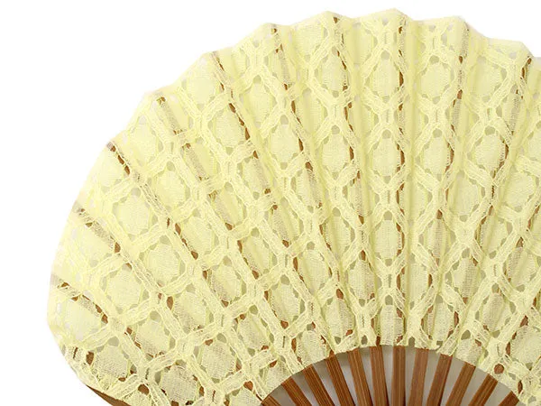 Japanese Sensu Foldable fan with a Fan bag / Yellow, Lace