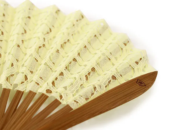 Japanese Sensu Foldable fan with a Fan bag / Yellow, Lace