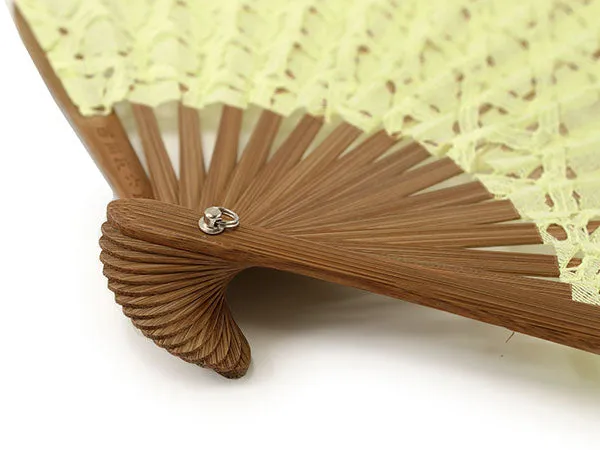Japanese Sensu Foldable fan with a Fan bag / Yellow, Lace