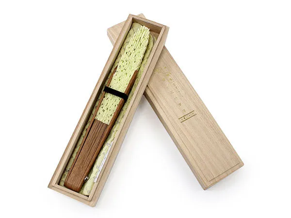 Japanese Sensu Foldable fan with a Fan bag / Yellow, Lace