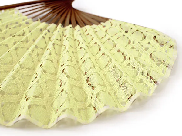 Japanese Sensu Foldable fan with a Fan bag / Yellow, Lace