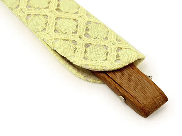 Japanese Sensu Foldable fan with a Fan bag / Yellow, Lace