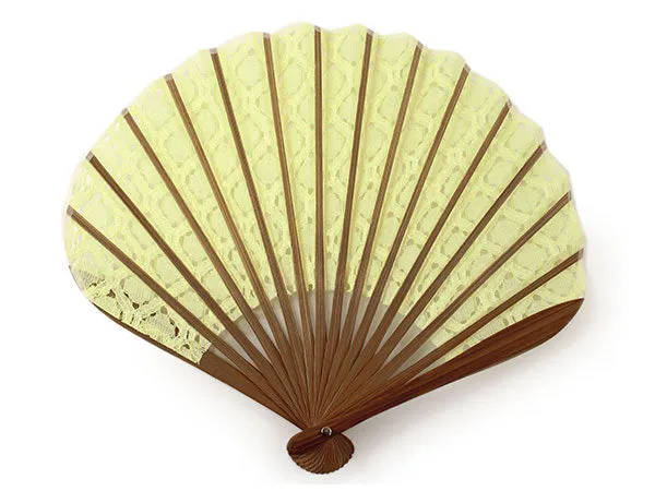 Japanese Sensu Foldable fan with a Fan bag / Yellow, Lace